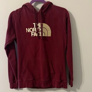 The North Face Maroon Hoodie with Gold Logo
